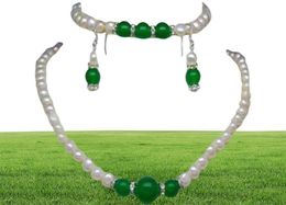 Natural78mmWhitePearlampGreenJadeGemsNecklaceBraceletEarringSet1803475 Natural78mmWhitePearlampGreenJadeGe88334324583151