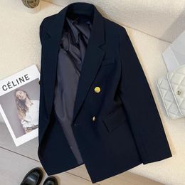 Women's Suits Women Blazer Spring Style Double-breasted Top With Pockets And Lapels Elegant Commuting Small Fragrance High-end Versatile