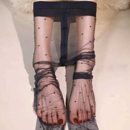 Sexy Socks Sexy Black Stockings Tights Women Fashion Dot Print Pantyhose Summer Ulter-Thin Transparent Mesh Nylon Stretch Seamless Hosiery 240416