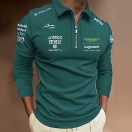 Polos maschile maschile polos Aston Martin Team Green Lonsleved Polo Spanish R Abbigliamento a leva di grandi dimensioni L2402