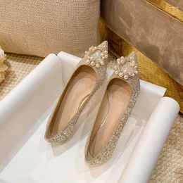 Casual Shoes Wedding Woman Pointed Toe Flats Glitter Shallow Slip On Comfy Loafers Bling Flat Single 31-45 Moccasins