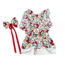 Dog Apparel Soft Comfortable Pet Outfit Princess Dress Set With Headgear Sleeves Flower Print Cat Summer Lightweight For Furry