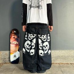 Men's Jeans Hip-Hop Goth Skull Baggy 2024 Streetwear High Street Harajuku Retro Casual Straight Pants Y2K Wide Leg