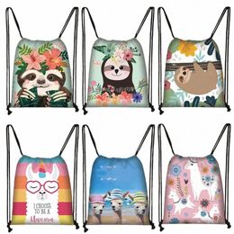cute Animal Sloth Alpaca Drawstring Bags Women Storage Bag for Travel Ladies Softback Backpack Teenager Girls Bookbag Gift W3yk#