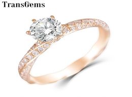 Transgems 14k Rose Gold 1ct 65mm F Color Moissanite Engagement Ring For Women Wedding Pink Gold Ladies Ring With Moissanite Y19068449881