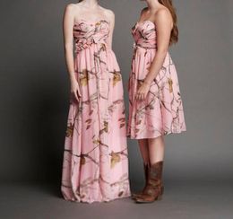 AP Pink CAMO Bridesmaid Dresses Long Chiffon Sweetheart Neckline Laceup Bodice CAMO Wedding Formal Dresses9187768