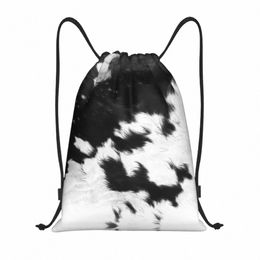 cowhide Leather Drawstring Backpack Bags Men Women Lightweight Animal Hide Texture Gym Sports Sackpack Sacks for Travelling h0QF#