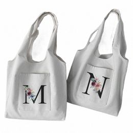 fi White Shoulder Bag Woman Shop Bag Casual Initial Name Letter Pattern Printing Large Capacity Soft Commuter Tote Bag 90rO#