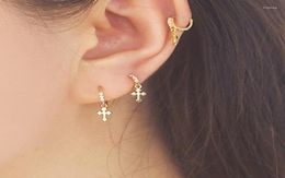 Hoop Earrings 925 Sterling Silver Fashion Zircon Mini Cross Ear Ring Ball Bone Buckle Cute Wild Girl Boy Jewelry7315325