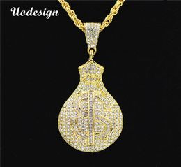 Uodesign HIP Hop Gold Colour Iced Out Bling US Dollars Purse Pendants Necklaces for Men Jewelry7608359
