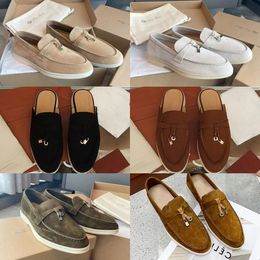 Summer Walk Women's Flat Heel Casual Shoes Loro Piano Mens Tasman Vintage Loafers Suede Dress Genuine Leather Sneakers Designer Moccasin Slip on Gift Shoe size 35-45