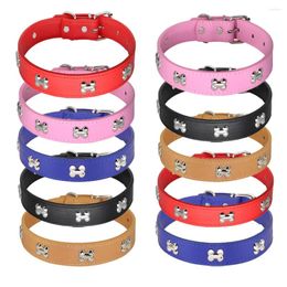 Dog Collars Adjustable Collar Soft Leather Puppy Cat Necklace Cute Bone Accessories For Small Medium Dogs Cats Chihuahua Pitbull