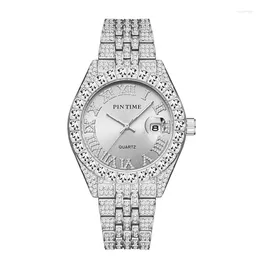 Wristwatches Wholesale Men Women Bling Couple Watch Full Diamond Iced Out Quartz Rome Dial Casual Dress Clock Montre