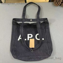 Totes Japanese and Korean style A-thick denim tote bag with large capacity cloth bag mens and womens shopping bag shoulder bag T240416