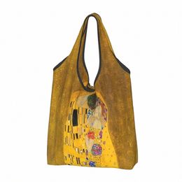 the Kiss By Gustav Klimt Groceries Shop Bags Cute Shopper Tote Shoulder Big Capacity Portable Symbolism Art Handbag q6oE#