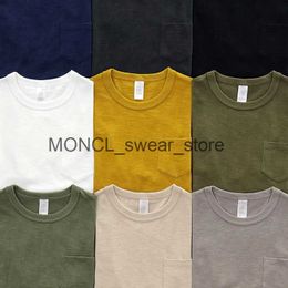 Men's T-Shirts Summer Fashion Premium 100% Slub Cotton T-shirt Mens Short Sleeve Pocket Solid Colour Simple Casual Vintage Comfortable Top Tee H240416