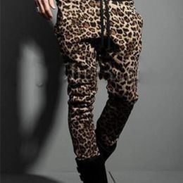 Spring Korean mens plus size long pants personality handsome leopard slim fit casual pants track pants 240412