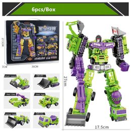 Transformation Toys Alloy Engineering Car Children's Transformation Robot Toy Toy Hércules Star Transformation War God Hexahedral Gift Box Set Kids Gifts 6pcs/caixa