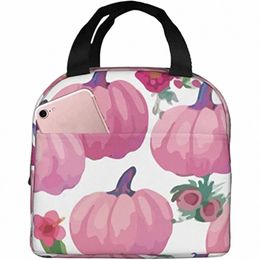 reusable Lunch Tote Bag Pink Pumpkins Thanksgiving Insulated Lunch Bag Durable Cooler Lunch Box 38K8#