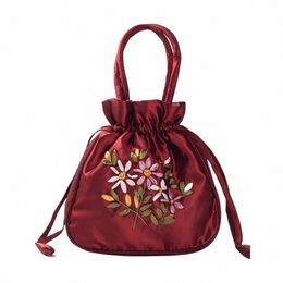 small Women Bucket Bag Top Handle Ladies Handbag Phe Bag Summer Purse Natial Style Embroidered Fr Pattern Drawstring Bag Q5lr#