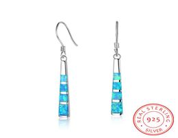 fashion 925 Sterling Silver Charm earrings with blue opal gemstone beautiful long design Hoop earring Jewellery whole1793306