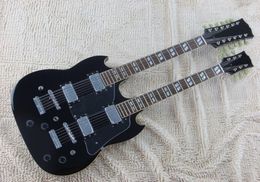 Factory Custom Double Neck Black Electric Guitar With 612 StringsChrome HardwareDouble Binding BodyOffer Customized6718693