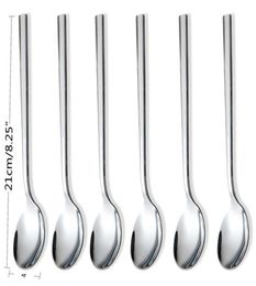 Eco-Friendly 6pcs Stainless Steel Dinner Spoons Long Handled spoon Coffee Milk Spoons Korean Round Soup Dessert Spoons8995535