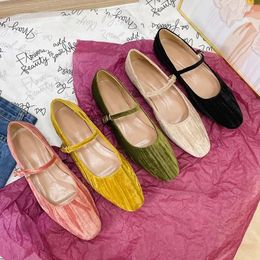 Casual Shoes 2024 Luxury Women Loafers Velvet Ballet Square Toe Flat Mary Janes Ladies Fashion Buckle Strap Velour Shallow