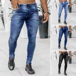 Men's Jeans Simple Denim Trousers Slim Lightweight Washable Zipper Wear-resistant Men For Daily Wear Party School