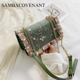 Bag Small Square PU Leather Bags For Women Floral Net Shoulder 2024 Elegant Mini Girls Chain Flap Bolsa Spring