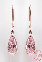 Big Vintage Earrings For Women Rose Gold Colour Stud Water droplets Stone Earring 925 Silve Fashion Jewellery XE0291530090