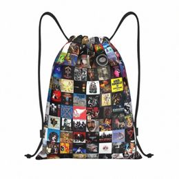 retro Album Cover Collage Drawstring Backpack Sports Gym Bag Classic Music Albums String Sackpack for Cycling Y5x0#