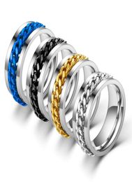 Cluster Rings Fashion Spinner Chain Ring Men Stainless Steel Metal Not Fade Gold Black Silver Color Reliever Stress Party9626212