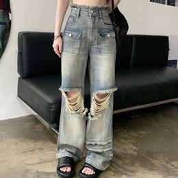 Women's Jeans Women Baggy Ripped Vintage Streetwear Y2k Wide Leg Pants Denim Trousers