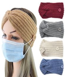 Fashionable 36 Colours Button Knitted Wool Headband Warm Autumn and Winter Hair Accessories Cross Ear Protection Headgear M29564320278