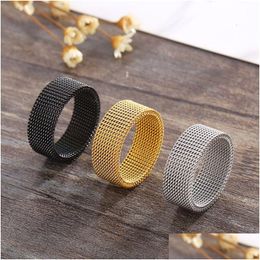 Band Rings 8Mm Wide Stainless Steel Couple Deformable Mesh Accessories For Women Men Jewellery Wedding Gift 230829 Drop Delivery Dh6Hy