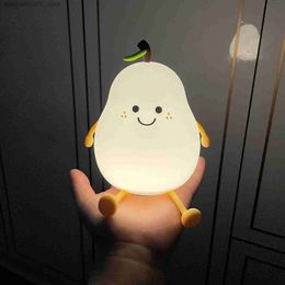 Lamps Shades 1 cute fruit night lamp silicone kindergarten pear lamp USB charging creative desk lamp childrens bedroom decorative night lamp Q240416