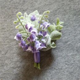 Decorative Flowers WeddingBobDIY Light Purple Groom Boutonniere Artificial Lily Of The Valley Flower Man Corsage Wedding Party Decoration