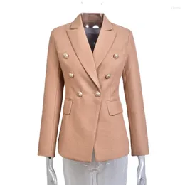 Women's Suits 2024 Autumn Winter High Quality Blazer Beaded Fabric Texture Jacket Metal Lion's Head Buckle Slim-fit Suit