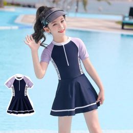 OnePieces Kids Swimwear For Girl Summer Children Vacation Skirt Beach Clothes Girls Patchwork Colors Swimsuit With Underwear 240416