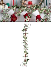 Decorative Flowers Artificial Red Berry Garland Fireplace Stairs Christmas Decoration Snowflake Pine Branches Green Leaves Wall Decor