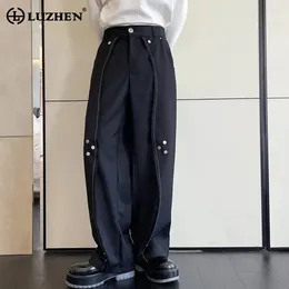 Men's Pants LUZHEN Buttoned Decorate Splicing Design Trendy Straight Suit Fashion Elegant 2024 Trousers LZ2499