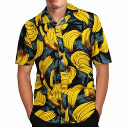 Men's Casual Shirts Shirt For Mens Hawaiian Banana Fruit 3D Printed Beach Short Sleeve Brand Imported Clothing Plus Size Streetwear Vacation 240416