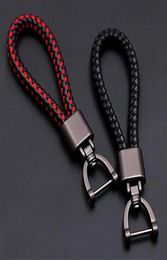 Highgrade Hand Woven Leather Car Keychain 360 Degree Rotating Horseshoe Buckle Jewellery Key Rings Holder Bag Pendant3137685