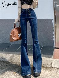 Women's Jeans Syiwidii Flare For Women Fall Winter 2024 Blue High Waisted Strecth Slim Vintage Casual Korean Fashion Pants