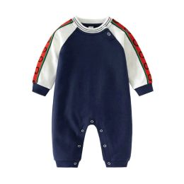 Newborn kids cotton rompers baby designer clothing toddler boys girls stripe letter long sleeve jumpsuits infant cotton soft bodysuit S1326