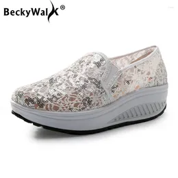 Casual Shoes BeckyWalk Spring Women Flats Platform Sneakers Ladies Creepers Breathable Mesh Woman Footwear Walking WSH2928