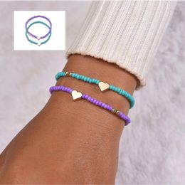Link Bracelets Personalised Cool Fashion Copper Love Blue Purple Beaded Elastic Rope Bracelet For Men And Women Same Style Jewellery