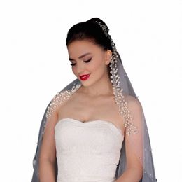 topqueen Pretty Bridal Wedding Veil Sheer Tulle Pearl Headband 3M Lg Cathedral Veil Wedding Accories V207 490e#