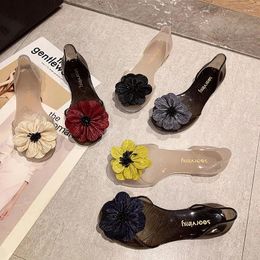 Casual Shoes Ballet Flats Women With Flower PVC Jelly Sandals Summer 2024 Elegant Fashion Beach Ladies Slippers